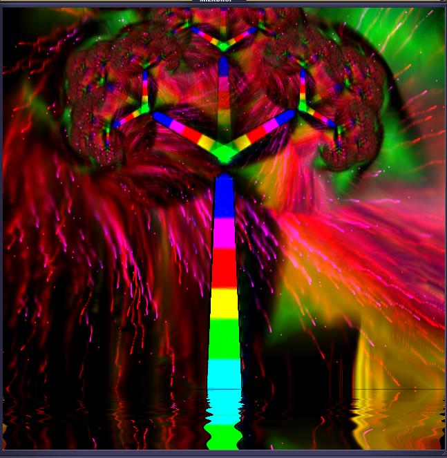 Psychedelic rainbow tree GFX art with fiery effects