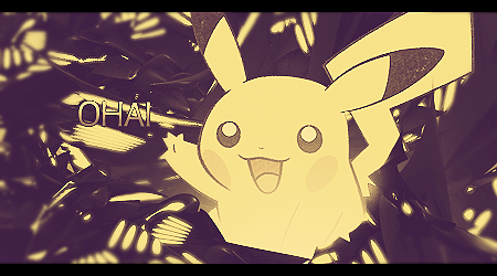 Pikachu GFX signature with glowing shard background, saying hi