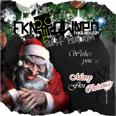 Evil smoking Santa banner wishing a merry FkN Christmas