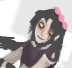 Dark-haired anime girl avatar with pink bow