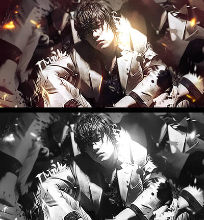 Moody portrait GFX with color and grayscale variants