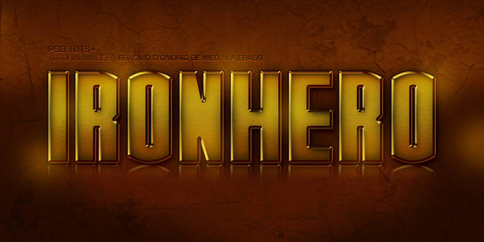 Golden metallic 'IronHero' text effect tutorial showcase