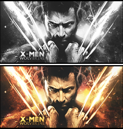 Wolverine claws GFX art, black-and-white and fiery versions