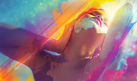 Vibrant abstract digital art with colorful watercolor splashes