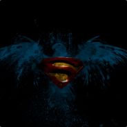 Superman emblem glowing through dark feathered wings