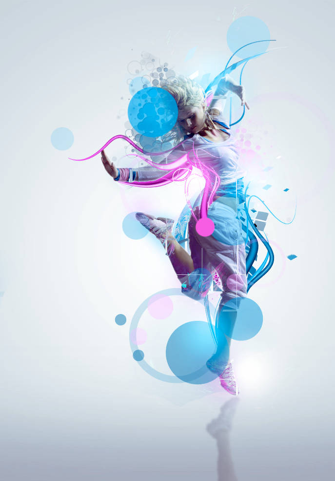 Dynamic dancer GFX with swirling neon energy trails