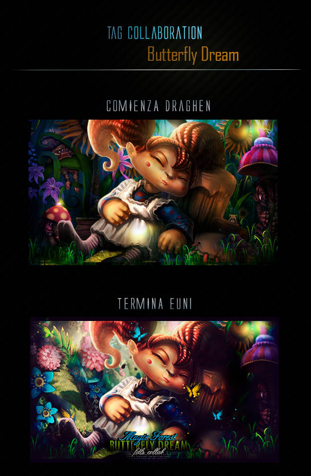 Whimsical fantasy character art from a tag collaboration