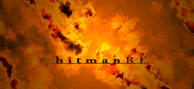 Fiery explosion signature reading 'hitman RE'