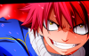 Grinning red-haired anime character avatar with sharp gaze