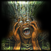 Screaming figure with digital rain, dark forum-style GFX art