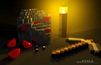 Minecraft-style diamonds, torch, and gold blocks render