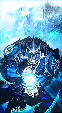 Frosty armored warrior wielding icy energy orb, epic GFX art