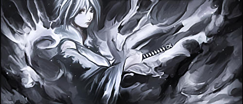 Anime warrior emerging from smoke with katana, GFX style