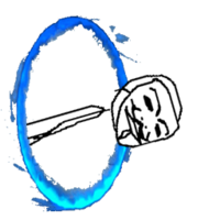 Trollface peeking through a portal, classic forum meme humor