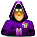 Hooded wizard avatar with glowing eyes and Windows logo