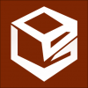 3D cube logo in orange and white
