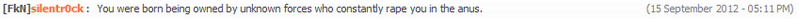 Crude troll post from [FkN]silentr0ck user