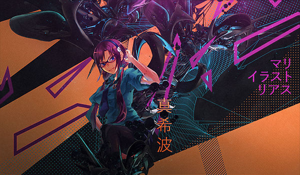 Stylish cyberpunk anime character with mechanical background art