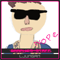 Cartoon avatar with sunglasses and crew signature tag