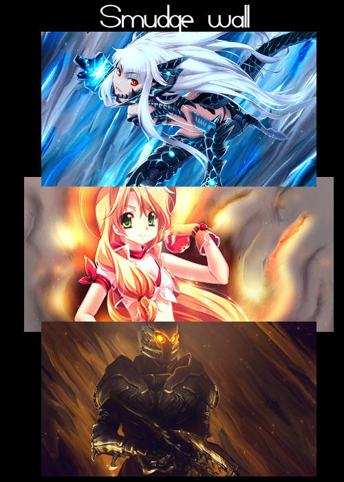 Smudge wall: fiery knight, sun girl, dark warrior