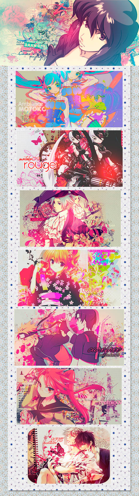 Anime GFX signature collection with vibrant character art