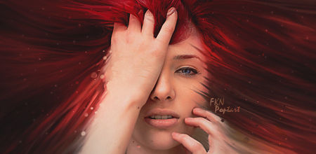 Fiery red-haired GFX portrait with crew watermark