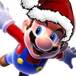 Festive Mario avatar, jumping in a Santa hat