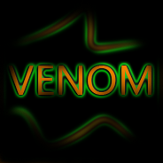 Glowing green-and-orange 'VENOM' signature art
