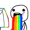 Classic rainbow-puke troll face meme
