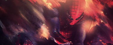 Spider-Man GFX signature glowing in fiery red tones