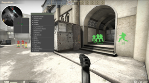 CS:GO wallhack cheat menu with ESP boxes on enemies