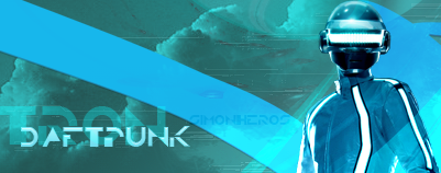 Tron-style Daft Punk helmet GFX signature banner