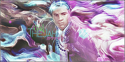 Swirling psychedelic tag signature with abstract portrait art