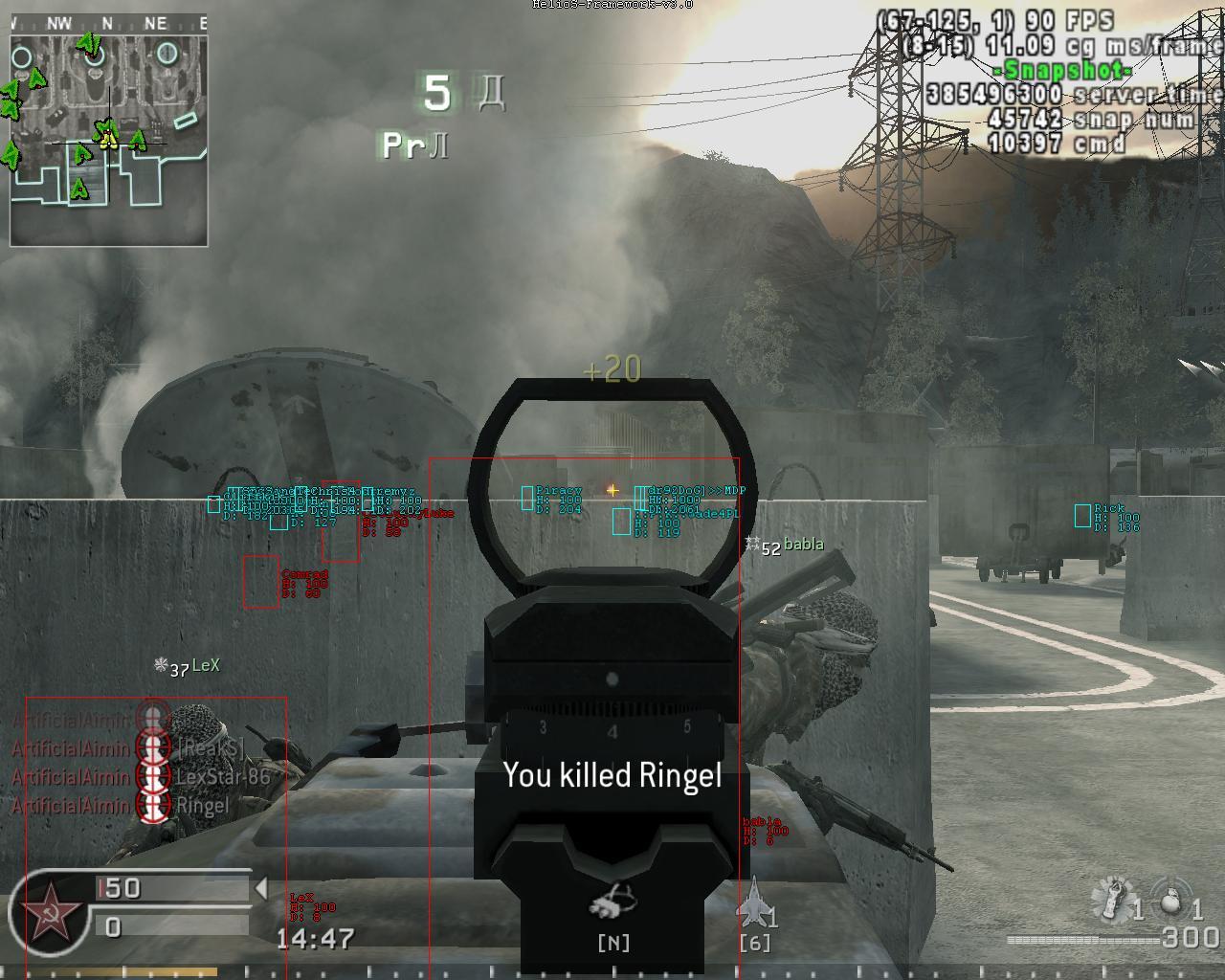 COD4 multihack HUD showing ESP kill feed in action