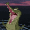 Cartoon crocodile mid-roar meme moment