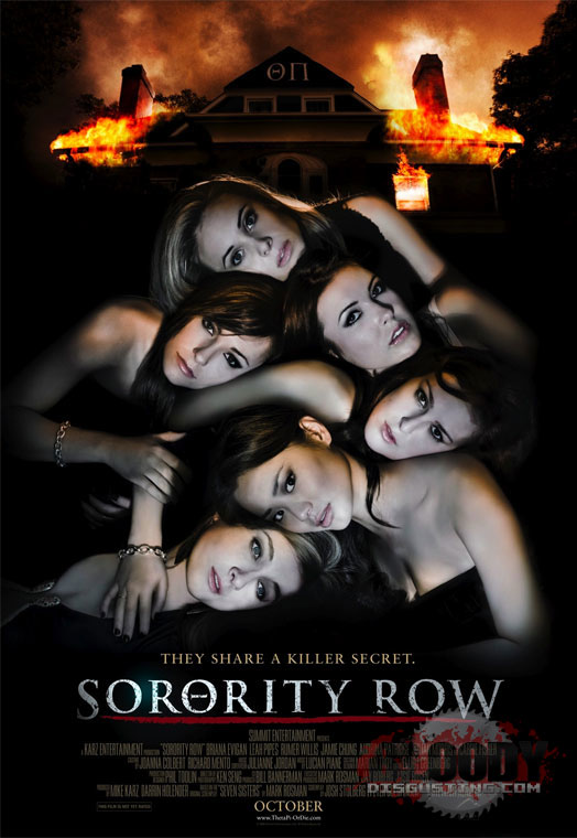 Sorority Row movie poster, burning house backdrop