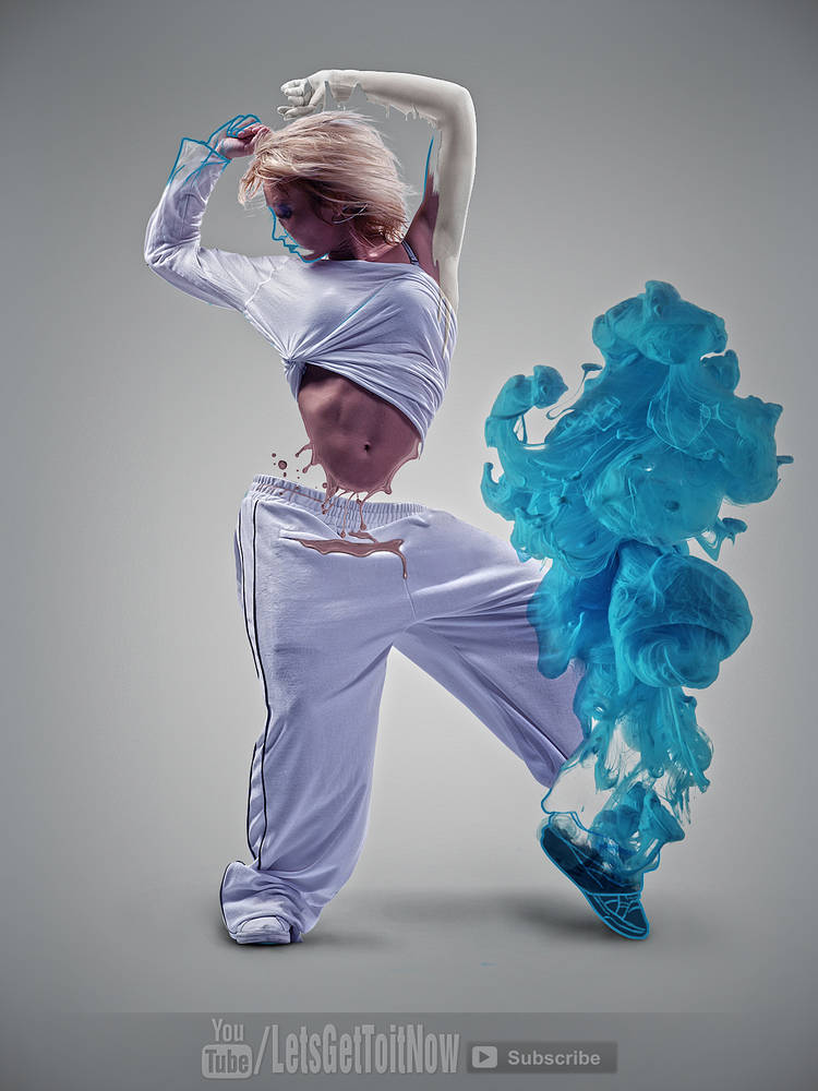 Dancer pose GFX art with teal smoke splash effect