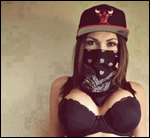 Bandana-masked girl in cap, classic forum avatar vibe