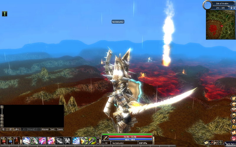 Armored knight overlooks fiery volcanic MMO landscape