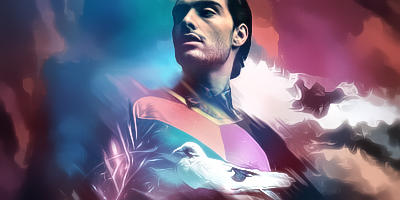 Stylized portrait GFX with dove and stormy color-splash background